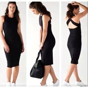 Lululemon Midi Dress 8 Black Cross Back Active Athleisure Bodycon Picnic Play